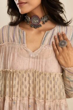 Pink Hand Block Printed Multi-Tiered Kurta Dress Set -Ethereal Styles lt07a 5 1