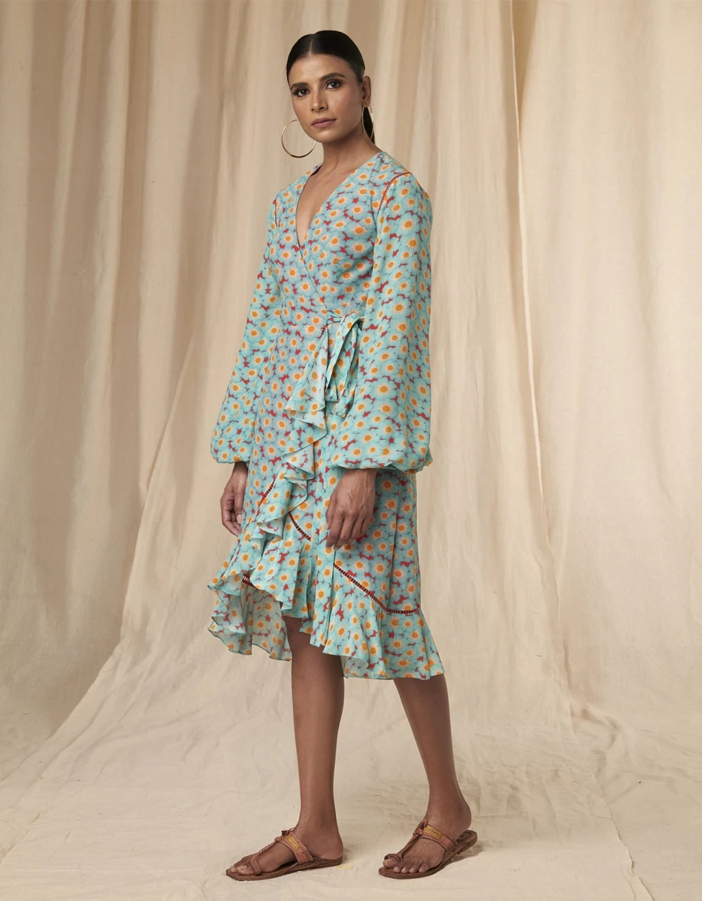 Blue And Red Mid- Length Wrap Dress 4 Blue And Red Mid- Length Wrap Dress - Image 2