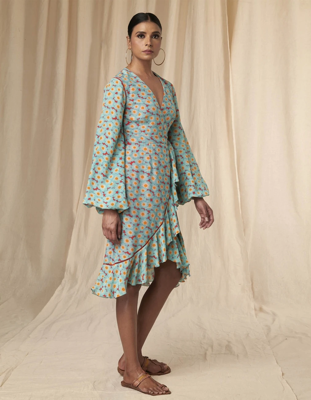 Blue And Red Mid- Length Wrap Dress 5 Blue And Red Mid- Length Wrap Dress - Image 3