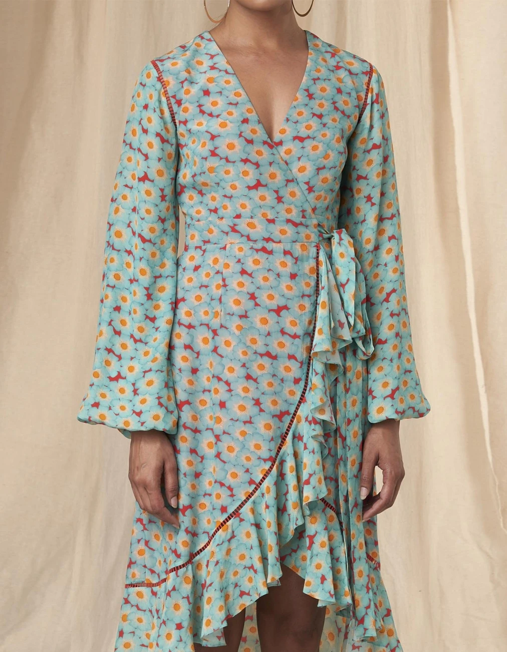 Blue And Red Mid- Length Wrap Dress 6 Blue And Red Mid- Length Wrap Dress - Image 4