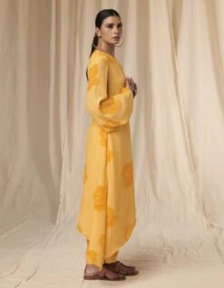 Pollen Yellow Rosy One Shoulder Kaftan Dress Set -Ethereal Styles mss23019tb2