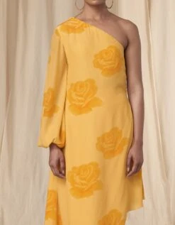 Pollen Yellow Rosy One Shoulder Kaftan Dress Set -Ethereal Styles mss23019tb4