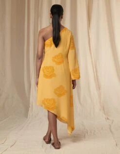 Pollen Yellow Rosy One Shoulder Kaftan Dress Set -Ethereal Styles mss23019tbb