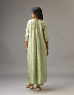 Green Hand Crushed Silk Kurta Dress Set With A V Neck Embroidered Yoke And Panels 14 Green Hand Crushed Silk Kurta Dress Set With A V Neck Embroidered Yoke And Panels -Ethereal Styles mt01ab
