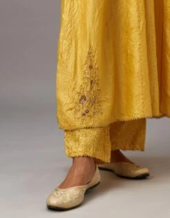 Yellow Hand Crushed Silk Kurta Dress Set With A V Neck Embroidered Yoke And Panels 13 Yellow Hand Crushed Silk Kurta Dress Set With A V Neck Embroidered Yoke And Panels -Ethereal Styles mt01b5