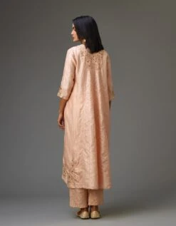 Pink Hand Crushed Silk Kurta Dress Set With A V Neck Embroidered Yoke And Panels -Ethereal Styles mt01b 1