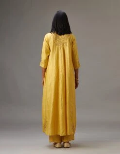 Yellow Hand Crushed Silk Kurta Dress Set With A V Neck Embroidered Yoke And Panels 15 Yellow Hand Crushed Silk Kurta Dress Set With A V Neck Embroidered Yoke And Panels -Ethereal Styles mt01bb