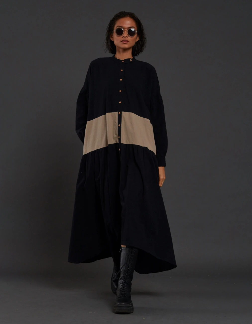 Black And Beige Band Dress 3 Black And Beige Band Dress