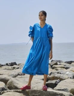 Blue Ruffle Sleeve Dress -Ethereal Styles mtruffsldrnaslubblue2