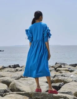 Blue Ruffle Sleeve Dress -Ethereal Styles mtruffsldrnaslubblueb