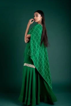 Emerald Green Off-Shoulder Cape With Gharara Dress -Ethereal Styles nkind21062 3