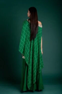 Emerald Green Off-Shoulder Cape With Gharara Dress -Ethereal Styles nkind21062 b