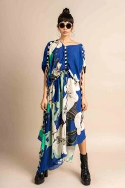 Cobalt Print On Crepe Gather Dress