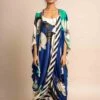 Cobalt Print On Crepe Gather Kite Jacket With Print On Satin Double Sack Dress -Ethereal Styles nkrs23005cblstr1