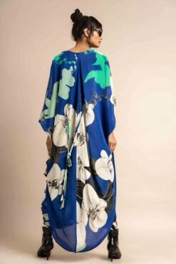 Cobalt Print On Crepe Gather Kite Jacket With Print On Satin Double Sack Dress -Ethereal Styles nkrs23005cblstrb