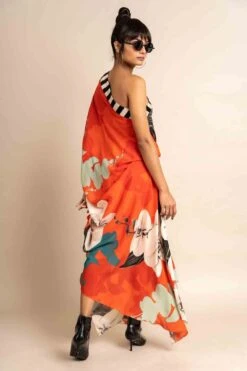 Tangerine Print On Crepe One Shoulder Sack Dress -Ethereal Styles nkrs23009tngstr4