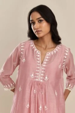 Cotton Chanderi Kurta Dress Set With All-Over Off White Silk Thread Embroidery 10 Cotton Chanderi Kurta Dress Set With All-Over Off White Silk Thread Embroidery -Ethereal Styles nt06 3