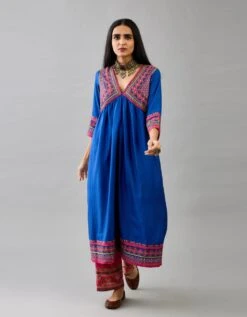 Blue Silk Embroidered Kurta Dress