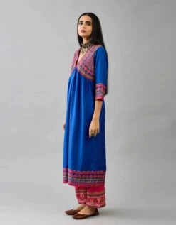 Blue Silk Embroidered Kurta Dress -Ethereal Styles ntr063