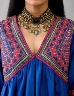 Blue Silk Embroidered Kurta Dress -Ethereal Styles ntr064