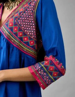 Blue Silk Embroidered Kurta Dress -Ethereal Styles ntr065