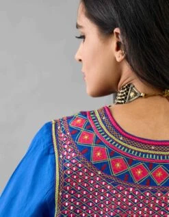 Blue Silk Embroidered Kurta Dress -Ethereal Styles ntr066