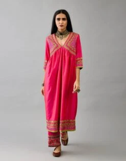 Fuchsia Silk Embroidered Kurta Dress
