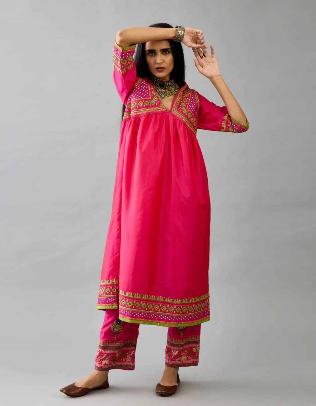 Fuchsia Silk Embroidered Kurta Dress 4 Fuchsia Silk Embroidered Kurta Dress - Image 2