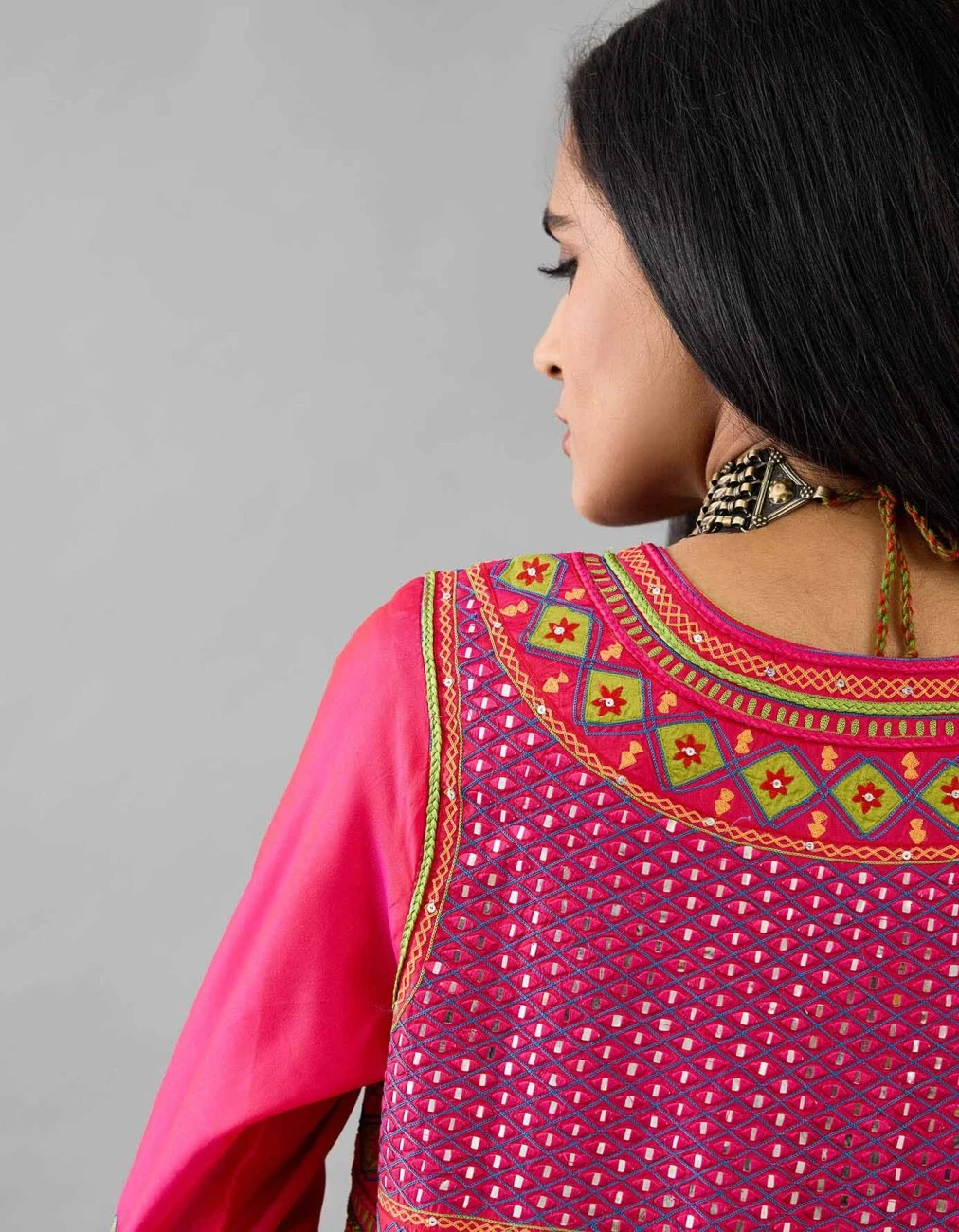 Fuchsia Silk Embroidered Kurta Dress 8 Fuchsia Silk Embroidered Kurta Dress - Image 6