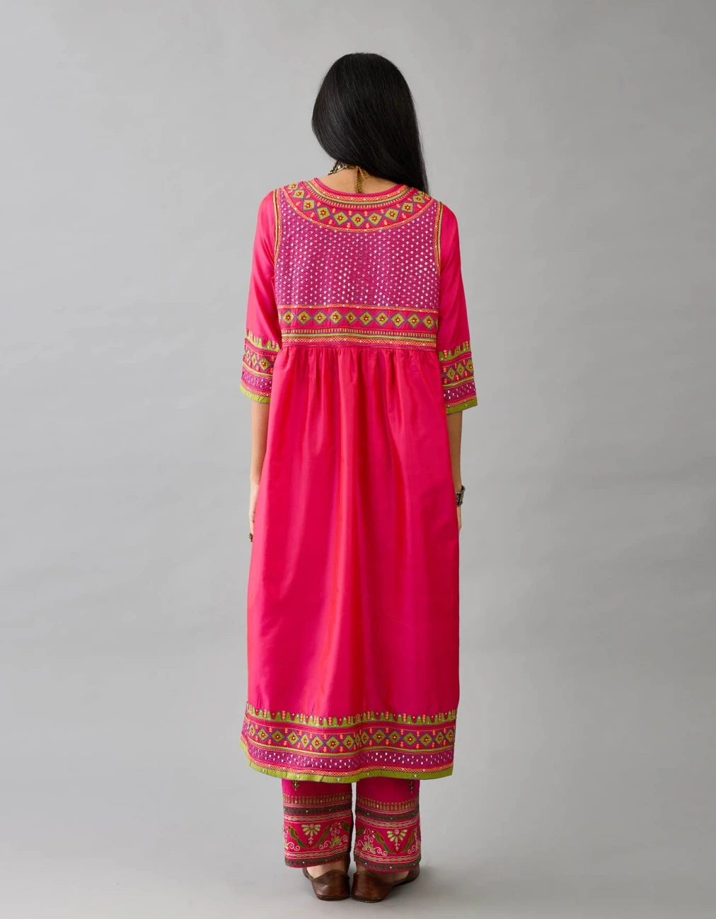 Fuchsia Silk Embroidered Kurta Dress 9 Fuchsia Silk Embroidered Kurta Dress - Image 7