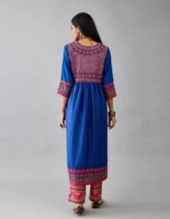 Blue Silk Embroidered Kurta Dress -Ethereal Styles ntr06b