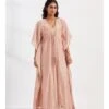 Dusky Himalayan Salt Long Front Open Kaftan With Slip Dress -Ethereal Styles ognrtsss2303pk1