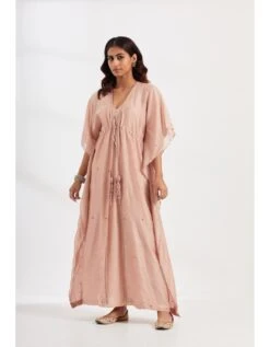 Dusky Himalayan Salt Long Front Open Kaftan With Slip Dress -Ethereal Styles ognrtsss2303pk2