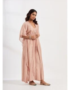 Dusky Himalayan Salt Long Front Open Kaftan With Slip Dress -Ethereal Styles ognrtsss2303pk3