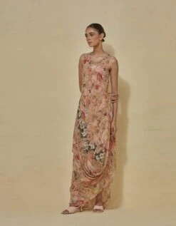 Printed Drape Dress In Chiffon -Ethereal Styles omdrachad022