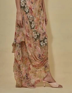 Printed Drape Dress In Chiffon -Ethereal Styles omdrachad023