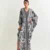 Black And White Kaftan Dress In Cotton -Ethereal Styles omdrflr031