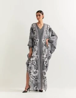 Black And White Kaftan Dress In Cotton