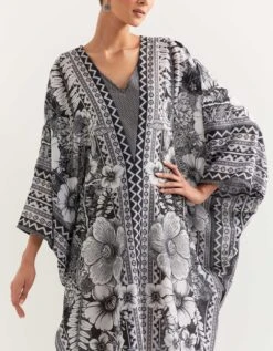 Black And White Kaftan Dress In Cotton -Ethereal Styles omdrflr034