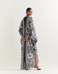 Black And White Kaftan Dress In Cotton -Ethereal Styles omdrflr03b