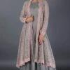 Grey Baloon Dress With Cross Stitch Embroidered Jacket Cape -Ethereal Styles omiwkb22cd011