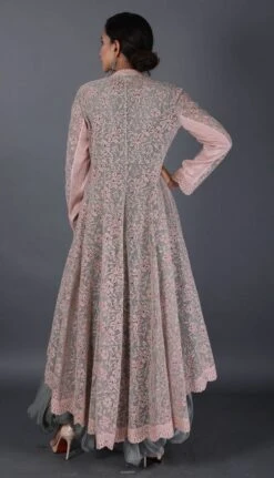 Grey Baloon Dress With Cross Stitch Embroidered Jacket Cape -Ethereal Styles omiwkb22cd01b