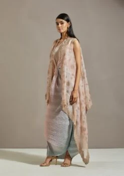 Peach Organza Cape With Dress -Ethereal Styles omiwkros092