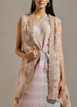 Peach Organza Cape With Dress -Ethereal Styles omiwkros096