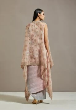 Peach Organza Cape With Dress -Ethereal Styles omiwkros09b