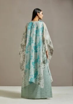 Powder Blue Organza Printed Cape With Dress -Ethereal Styles omiwkros15b