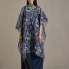 Dark Blue Organza Printed Cape With Dress -Ethereal Styles omiwkros261