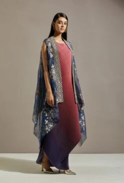 Purple Organza Cape With Dress -Ethereal Styles omiwkros293