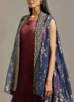 Purple Organza Cape With Dress -Ethereal Styles omiwkros295