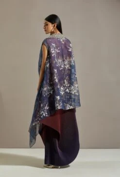 Purple Organza Cape With Dress -Ethereal Styles omiwkros29b